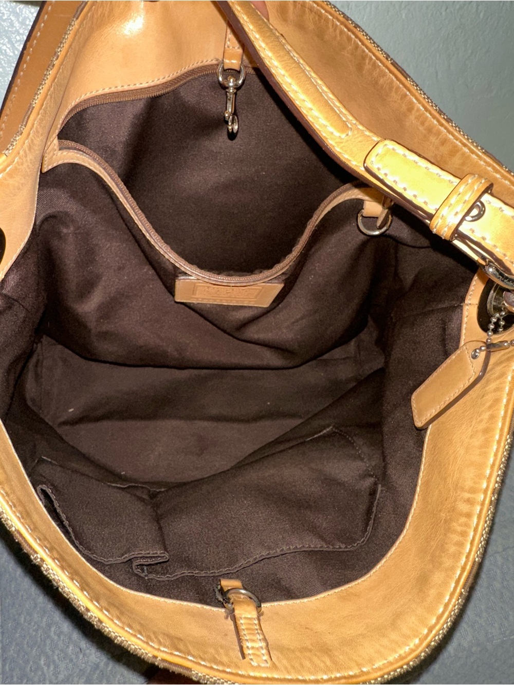 Coach Brown Signature Canvas Hobo with Tan Leather Trim - Picture 14 of 16